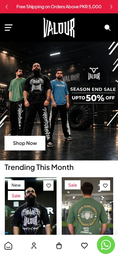 Valour Clothing mobile homepage, captured 2026-10-11